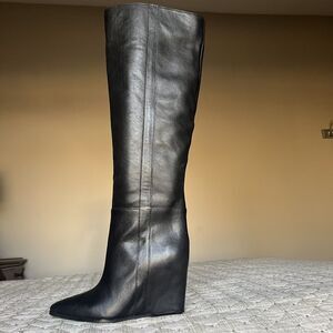 New Vince Camuto Tiasie Black Leather Over Knee High Tall Boot Ankle Zip Women 7